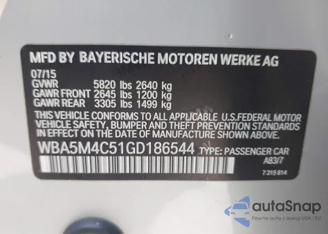 2016 BMW 535I Gran Turismo xDrive from USA, damaged, VIN WBA5M4C51GD186544